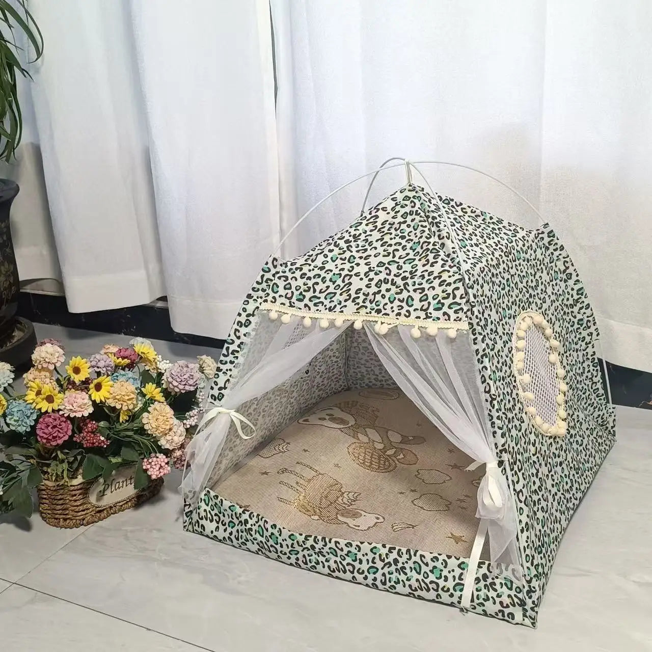 Toca Cabana Floral para Gatos e Cães Pequenos